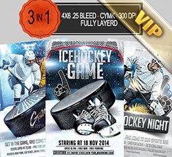 冰球比赛海报：3 in 1 Ice Hockey Flyer Bundle